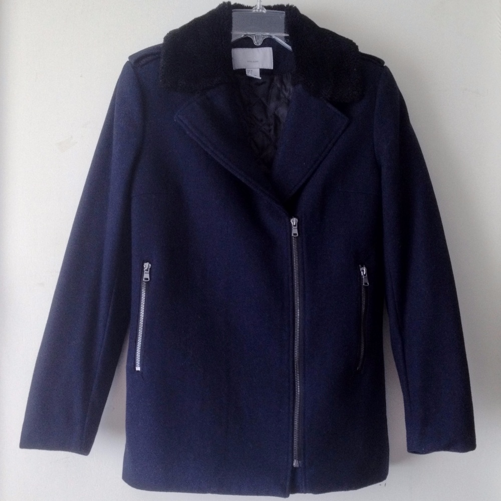 H&M Navy Wool Blend Winter Coat
